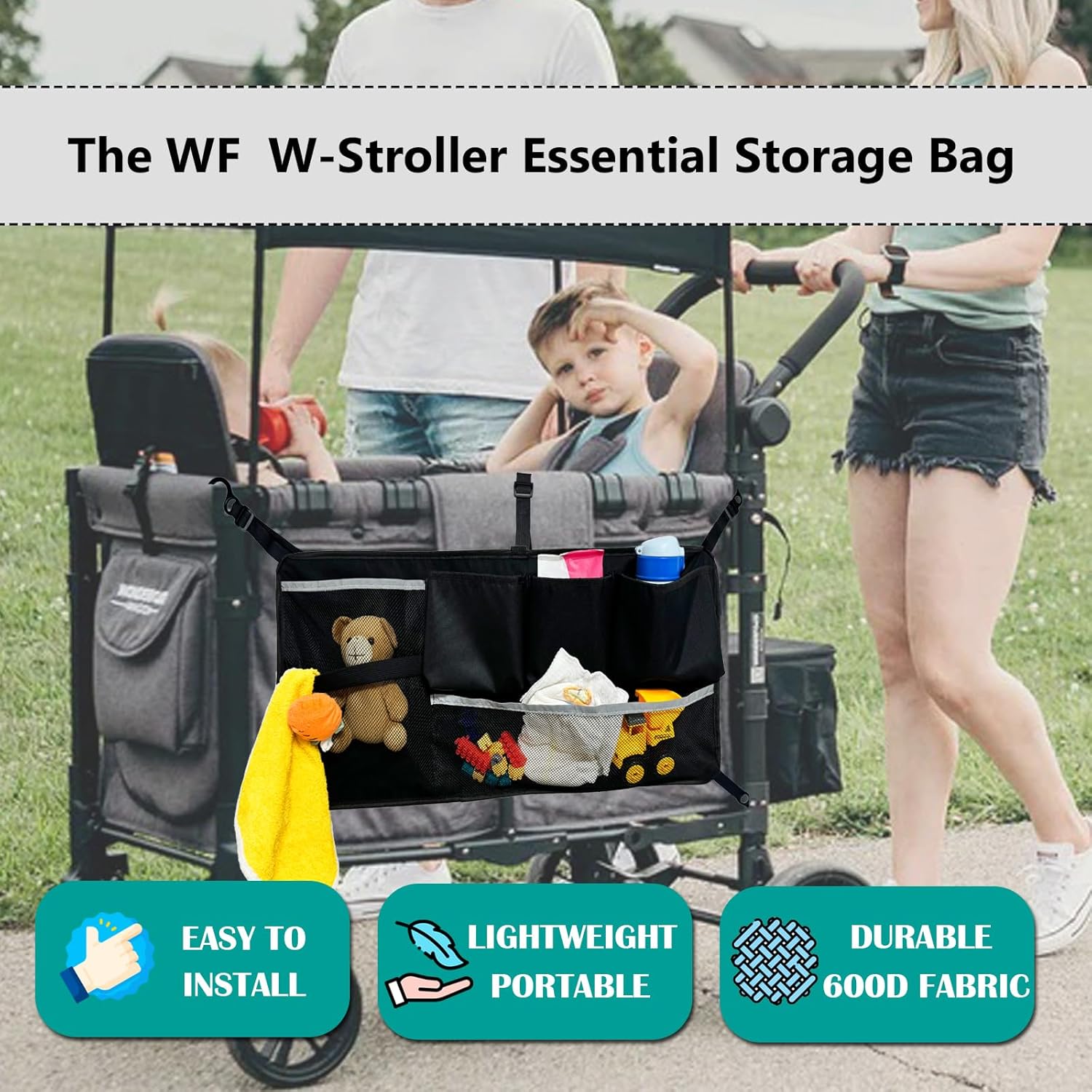 Stroller Cargo Net Organizer, Large Capacity Mesh Storage with Sorting Pockets, Compatible with W-Series and Universal Models